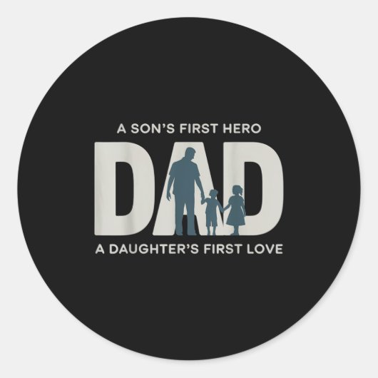 Dad Holding Kids Family Silhouette Father Quote  ラウンドシール (正面)