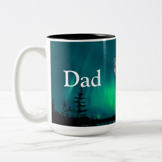Dad Is Mentor, Guide, Strength & Heart Wolf Mug ツートーンマグカップ (左)