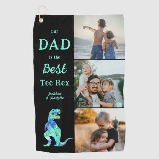 Dad is the Best Tee Rex 3 Photo Funny ゴルフタオル (正面)