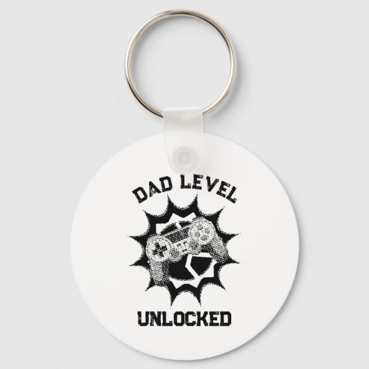 Dad Level Unlocked レトロゲーマー名言 キーホルダー (正面)