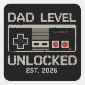 Dad Level Unlocked 2026 Soon to Be Gamer Daddy スクエアシール (正面)