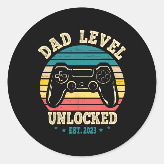 Dad Level Unlocked Est. 2023 New Daddy I Leveled U ラウンドシール (正面)