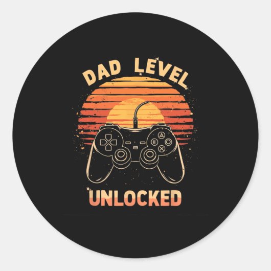 Dad Level Unlocked Funny Retro New Dad Gamer ラウンドシール (正面)