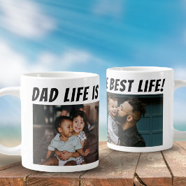 Dad Life is the Best Life 2枚の写真入り パパ ジャンボコーヒーマグカップ