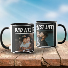 Dad Life is the Best Life 2枚の写真 パパ ブラック マグカップ