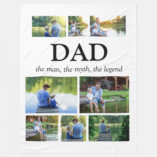 Dad Man Myth Legend 8枚フォトコラージュ フリースブランケット (正面)