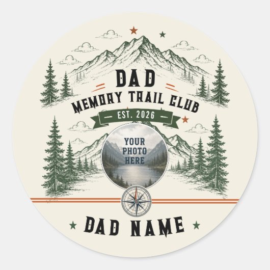 Dad Memory Trail Club | 父の日フォト ラウンドシール (正面)