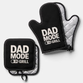 Dad Mode Grill On Funny BBQ Dad Quote 鍋つかみ&鍋敷きセット (正面/裏面)
