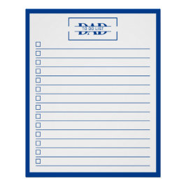 Dad Modern Blue Monogram 20" x 25" To Do List ポスター