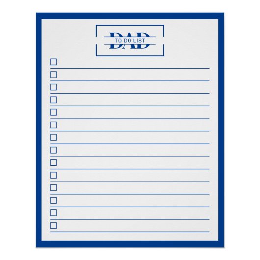 Dad Modern Blue Monogram 20" x 25" To Do List ポスター (正面)