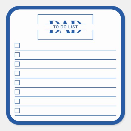 Dad Modern Blue Monogram 3" To Do List スクエアシール (正面)
