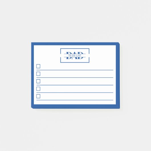 Dad Modern Blue Monogram 4" x 3" To Do List ポストイット (正面)