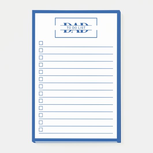 Dad Modern Blue Monogram 4" x 6" To Do List ポストイット (正面)