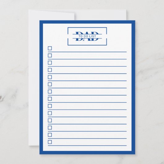 Dad Modern Blue Monogram 5" x 7" To Do List 招待状 (正面)
