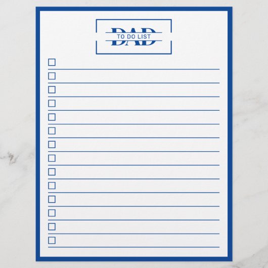 Dad Modern Blue Monogram 8.5" x 11" To Do List チラシ (正面)