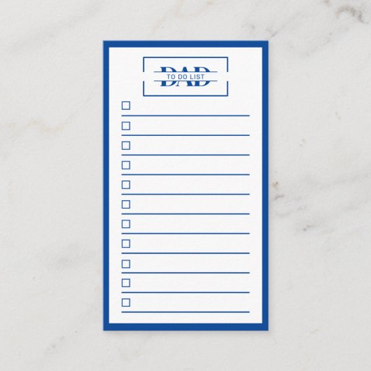 Dad Modern Blue Monogram To Do List 3.5" x 2" 名刺 (正面)