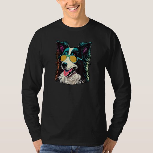 Dad Mom Cool Dog Sunglasses  Border Collie Tシャツ (正面)