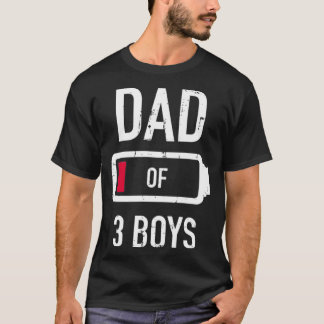 Dad of 3 three boys low battery gift for father's  tシャツ