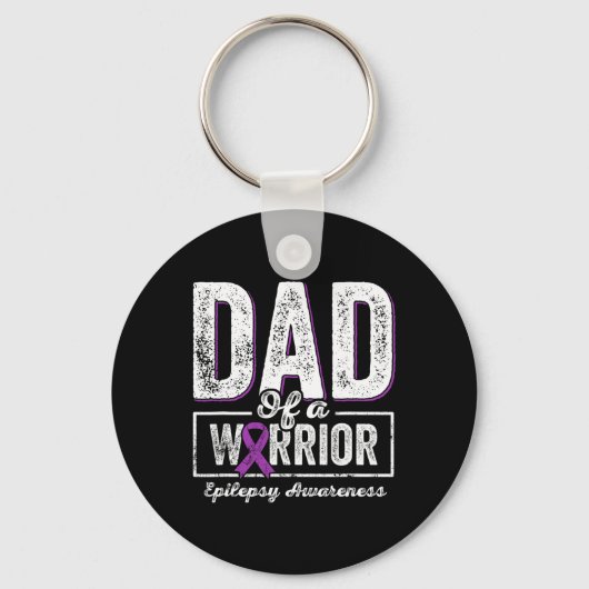 Dad Of A Warrior Epilepsy Dad Purple Ribbon Suppor キーホルダー (正面)