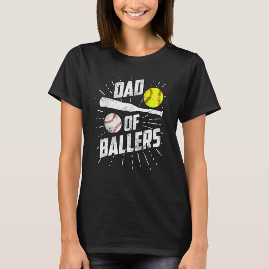 Dad Of Ballers  Baseball Softball Game Fathers Day Tシャツ (正面)