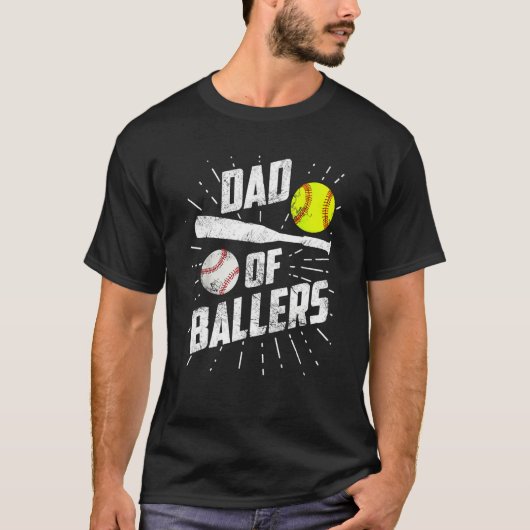 Dad Of Ballers  Baseball Softball Game Fathers Day Tシャツ (正面)