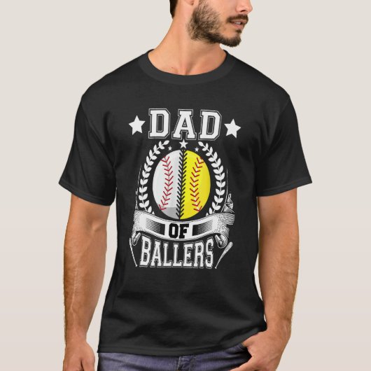 Dad Of Ballers  Daddy Of Softball Player Fathers D Tシャツ (正面)