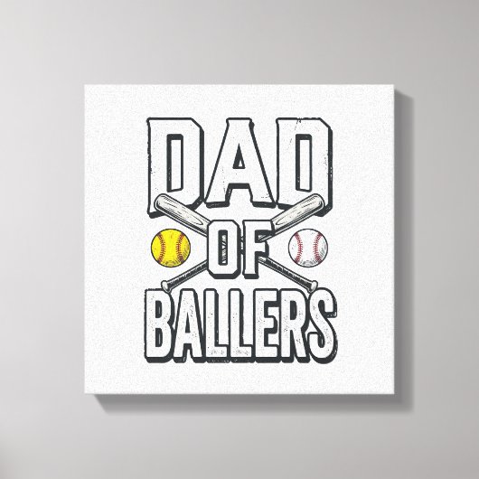 Dad of Ballers Softball and Baseball Vintage Shirt キャンバスプリント (正面)