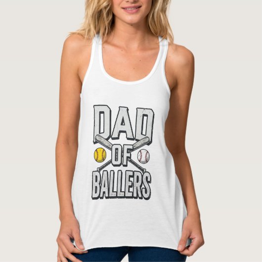 Dad of Ballers Softball and Baseball Vintage Shirt タンクトップ (正面)