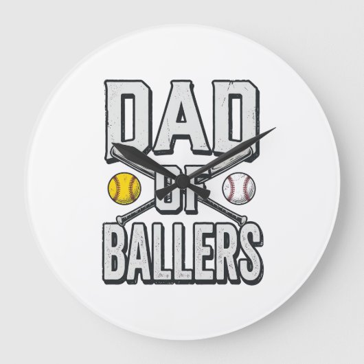 Dad of Ballers Softball and Baseball Vintage Shirt ラージ壁時計 (正面)