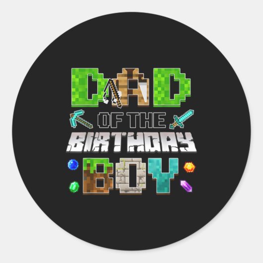 Dad Of The Birthday Boy Funny Gaming Birthday Xel  ラウンドシール (正面)