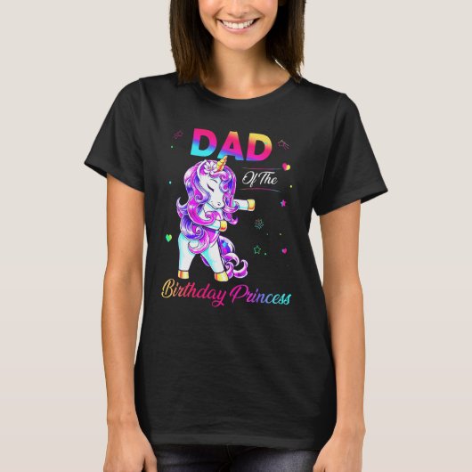 Dad Of The Birthday Princess Flossing Unicorn Men  Tシャツ (正面)
