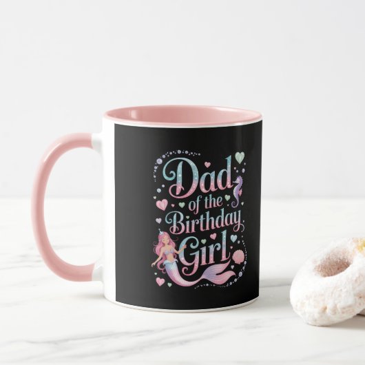 Dad of the Mermaid Birthday Girl マグカップ (ドーナツ)