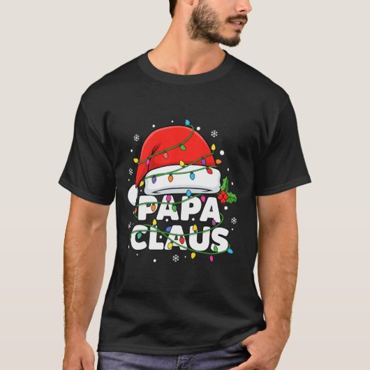 Dad Papa Claus Christmas Lights Family Matching Lo Tシャツ (正面)