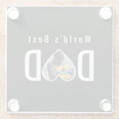 Dad Photo in Black Heart Frame Modern Text ガラスコースター (裏面)