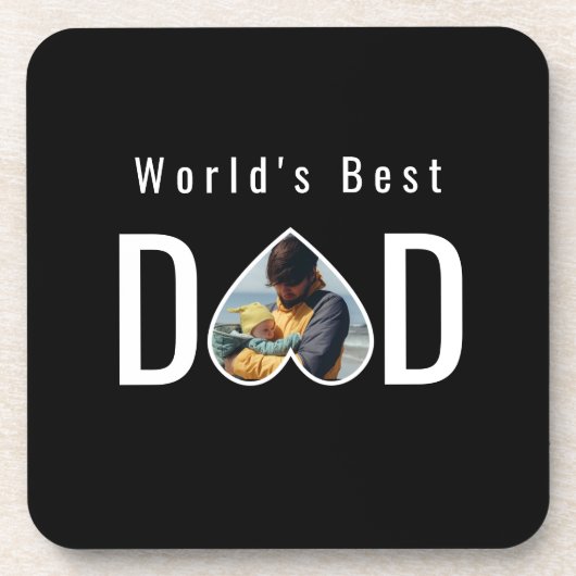 Dad Photo in Black Heart Frame Modern Text コースター (正面)