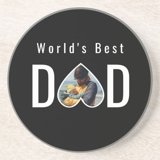 Dad Photo in Black Heart Frame Modern Text コースター (正面)
