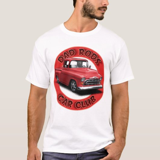 Dad Rods Car Club 赤いピックアップトラック Tシャツ (正面)