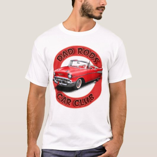 Dad Rods Car Club 赤いベルエア コンバーチブル Tシャツ (正面)