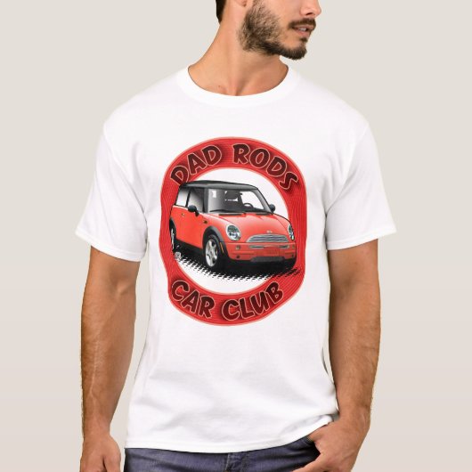 Dad Rods Car Club 赤 モダン ミニカー Tシャツ (正面)