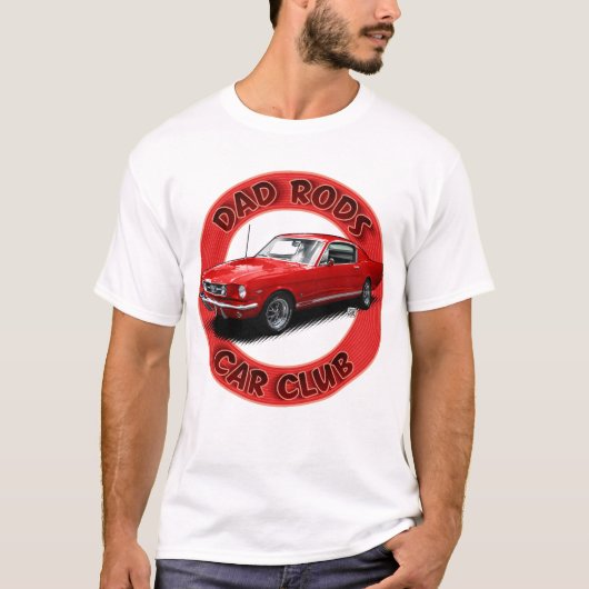 Dad Rods Car Club Red Pony FastBack Car T-Shirt Tシャツ (正面)