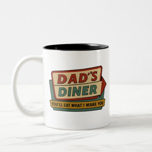 Dad’s Diner Retro Sign – Ben-Day 1950s Pop Art ツートーンマグカップ (左)