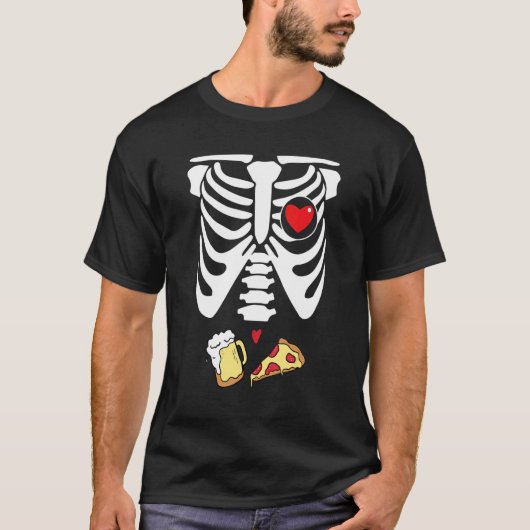 Dad Skeleton Halloween Beer Pizza  Pregnancy Coupl Tシャツ (正面)