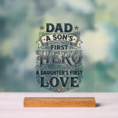 Dad Son Hero Daughter Love Vintage Typography Shir アクリルサイン (ニュートラル)