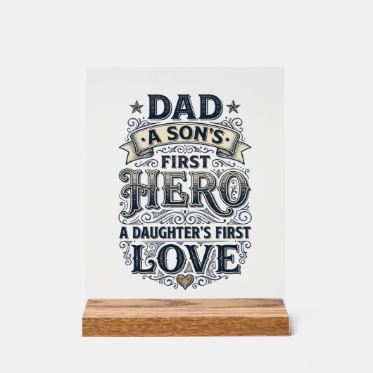 Dad Son Hero Daughter Love Vintage Typography Shir アクリルサイン (正面)