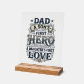 Dad Son Hero Daughter Love Vintage Typography Shir アクリルサイン (傾斜)