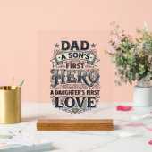 Dad Son Hero Daughter Love Vintage Typography Shir アクリルサイン (ウェディング)
