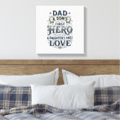 Dad Son Hero Daughter Love Vintage Typography Shir キャンバスプリント (インサイチュ (寝室))