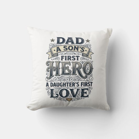 Dad Son Hero Daughter Love Vintage Typography Shir クッション (正面)