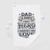 Dad Son Hero Daughter Love Vintage Typography Shir ゴルフタオル (インサイチュ)