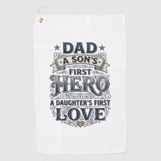 Dad Son Hero Daughter Love Vintage Typography Shir ゴルフタオル (正面)